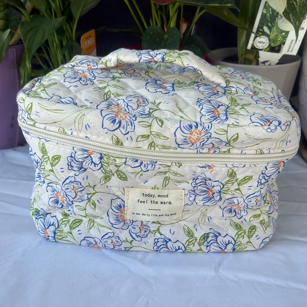 Floral Quilted Cosmetic Bag